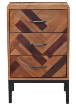 Kirkland's Home Nightstands-Oak Wood Chevron 3-Drawer Nightstand