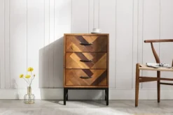 Kirkland's Home Nightstands-Oak Wood Chevron 3-Drawer Nightstand