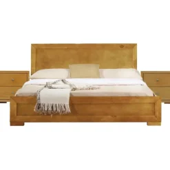 Kirkland's Home Beds & Headboards-Oak Wood King Platform Bed And 2-Nightstand Set