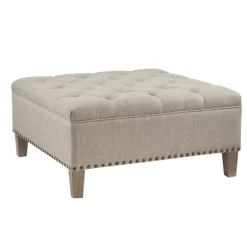 Kirkland's Home Benches & Ottomans-Oatmeal Tufted Square Ottoman