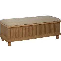 Kirkland's Home Benches & Ottomans-Oatmeal Tweed Tufted Storage Bench