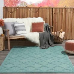 Kirkland's Home Outdoor Rugs-Ocean Aqua Trellis Outdoor Area Rug, 4X6