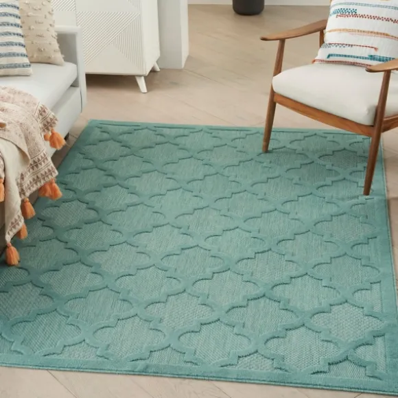 Kirkland's Home Outdoor Rugs-Ocean Aqua Trellis Outdoor Area Rug, 4X6