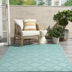 Kirkland's Home Outdoor Rugs-Ocean Aqua Trellis Outdoor Area Rug, 4X6