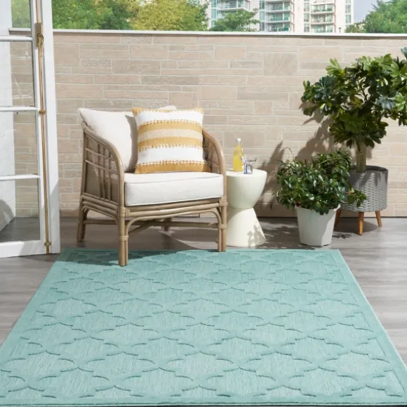 Kirkland's Home Outdoor Rugs-Ocean Aqua Trellis Outdoor Area Rug, 4X6