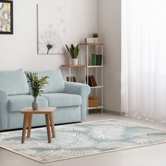 Kirkland's Home Outdoor Rugs-Ocean Blue Palm Leaves Outdoor Area Rug, 6X9