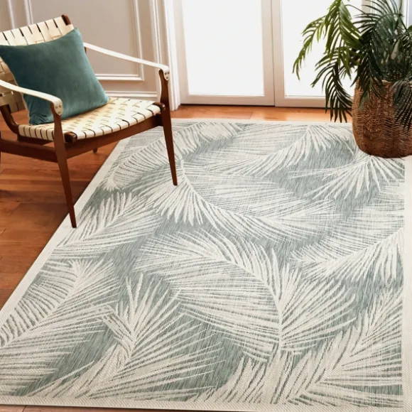 Kirkland's Home Outdoor Rugs-Ocean Blue Palm Leaves Outdoor Area Rug, 6X9