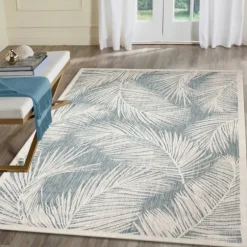Kirkland's Home Outdoor Rugs-Ocean Blue Palm Leaves Outdoor Area Rug, 6X9