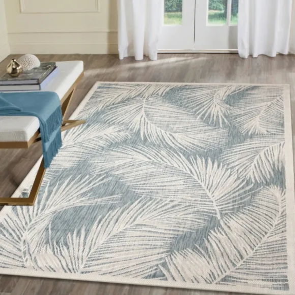 Kirkland's Home Outdoor Rugs-Ocean Blue Palm Leaves Outdoor Area Rug, 6X9
