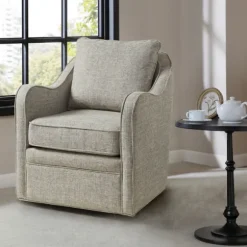 Kirkland's Home Accent Chairs-Olivia Oatmeal Swivel Accent Chair