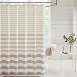 Kirkland's Home Shower Curtains-Ombre Gray Stripe Yarn Dyed Shower Curtain