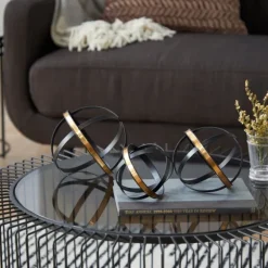 Kirkland's Home Statues & Figurines-Onyx And Gold 3-Pc. Orb Sculpture Set