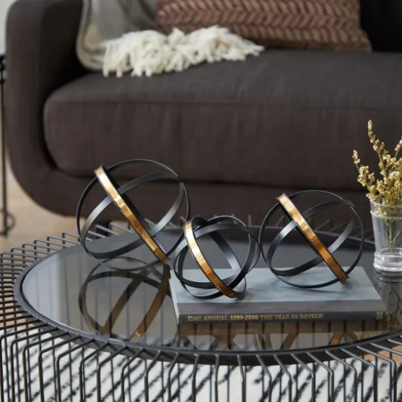 Kirkland's Home Statues & Figurines-Onyx And Gold 3-Pc. Orb Sculpture Set