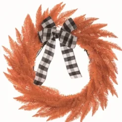 Kirkland's Home Wreaths-Orange Buffalo Check Bow Halloween Wreath