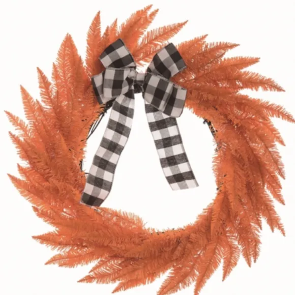 Kirkland's Home Wreaths-Orange Buffalo Check Bow Halloween Wreath