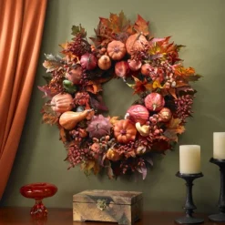 Kirkland's Home Wreaths-Orange Pumpkin Gourd And Berry Wreath