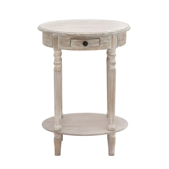 Kirkland's Home Accent & End Tables-Oval Washed Pine Wood Side Table