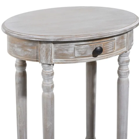 Kirkland's Home Accent & End Tables-Oval Washed Pine Wood Side Table