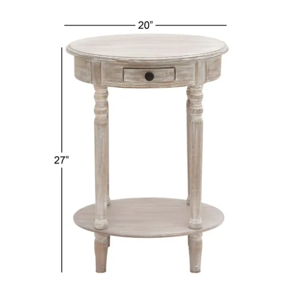 Kirkland's Home Accent & End Tables-Oval Washed Pine Wood Side Table