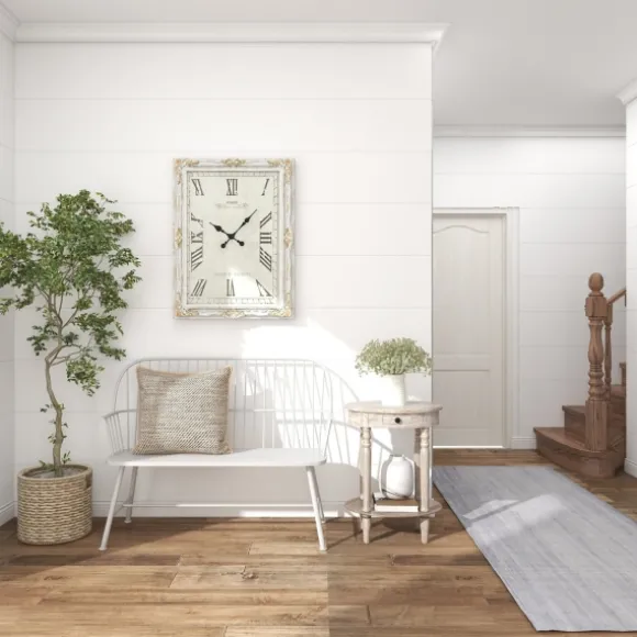 Kirkland's Home Accent & End Tables-Oval Washed Pine Wood Side Table