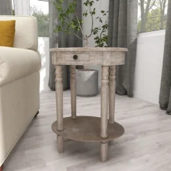 Kirkland's Home Accent & End Tables-Oval Washed Pine Wood Side Table