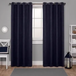 Kirkland's Home Curtains & Drapes-Oxford Navy Thermal Curtain Panel Set, 84 In.