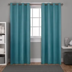 Kirkland's Home Curtains & Drapes-Oxford Teal Thermal Curtain Panel Set, 84 In.