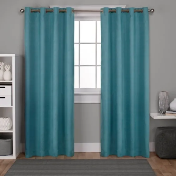 Kirkland's Home Curtains & Drapes-Oxford Teal Thermal Curtain Panel Set, 84 In.