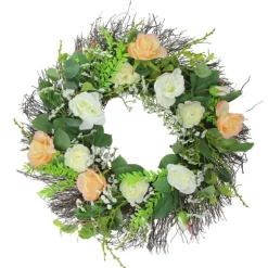 Kirkland's Home Wreaths-Peachy Roses And Baby'S Breath Wreath