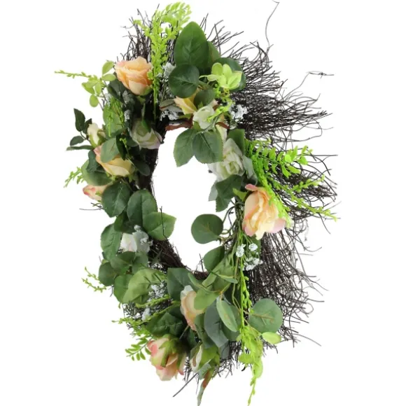 Kirkland's Home Wreaths-Peachy Roses And Baby'S Breath Wreath