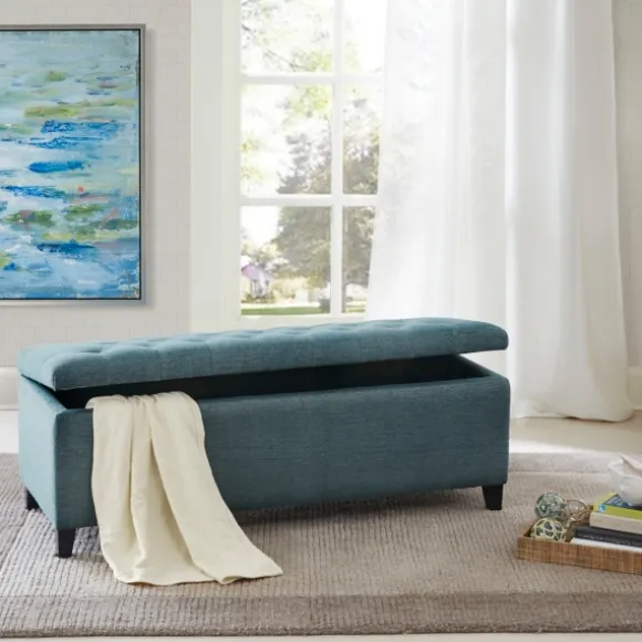 Kirkland's Home Benches & Ottomans-Peacock Button Tufted Storage Bench