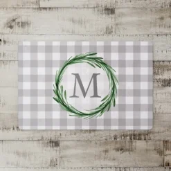 Kirkland's Home Kitchen & Floor Mats-Personalized Gray Buffalo Check Wreath Kitchen Mat