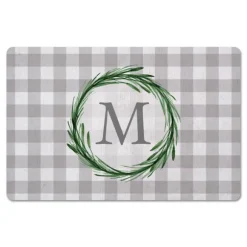 Kirkland's Home Kitchen & Floor Mats-Personalized Gray Buffalo Check Wreath Kitchen Mat
