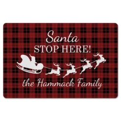 Kirkland's Home Kitchen & Floor Mats-Personalized Plaid Santa Stop Here Kitchen Mat