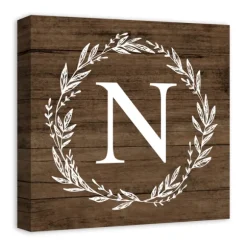 Kirkland's Home Monogram Wall Decor-Personalized Shiplap Wreath Canvas Wall Plaque