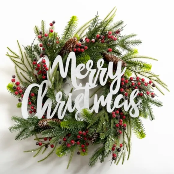 Kirkland's Home Wreaths-Pine And Berry Merry Christmas Wreath