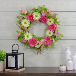 Kirkland's Home Wreaths-Pink And White Chrysanthemum And Berry Wreath