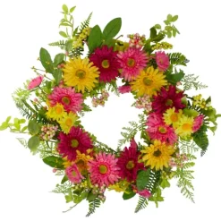 Kirkland's Home Wreaths-Pink And Yellow Chrysanthemum And Daisy Wreath