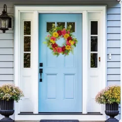 Kirkland's Home Wreaths-Pink And Yellow Chrysanthemum And Daisy Wreath