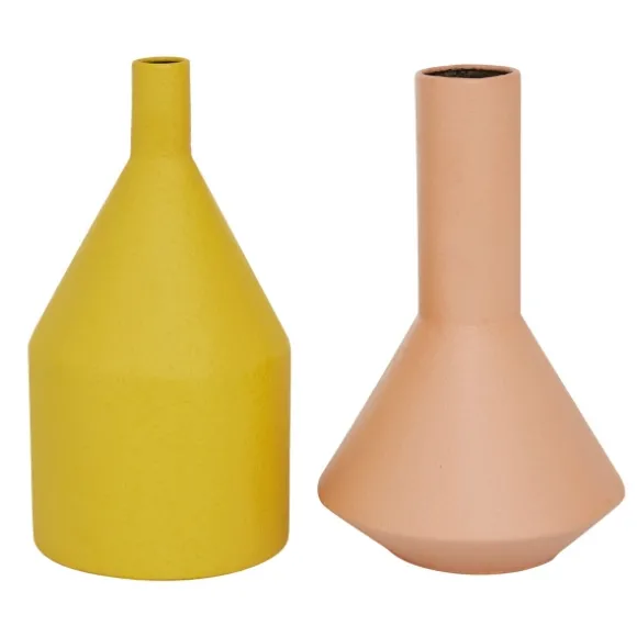 Kirkland's Home Vases-Pink And Yellow Metal Geometric Vases, Set Of 2