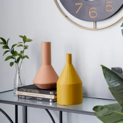 Kirkland's Home Vases-Pink And Yellow Metal Geometric Vases, Set Of 2