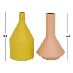Kirkland's Home Vases-Pink And Yellow Metal Geometric Vases, Set Of 2