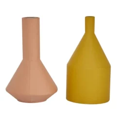 Kirkland's Home Vases-Pink And Yellow Metal Geometric Vases, Set Of 2
