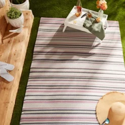 Kirkland's Home Outdoor Rugs-Pink Barcode Stripe Outdoor Area Rug, 4X6