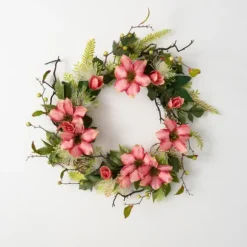 Kirkland's Home Wreaths-Pink Clematis And Greenery Wreath