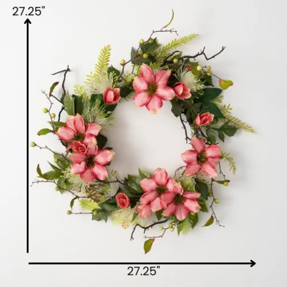 Kirkland's Home Wreaths-Pink Clematis And Greenery Wreath