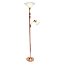 Kirkland's Home Floor Lamps-Polished Rose Gold And White Reading Arm Torchiere