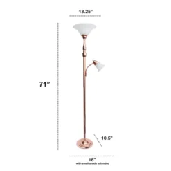 Kirkland's Home Floor Lamps-Polished Rose Gold And White Reading Arm Torchiere