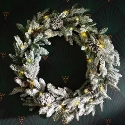 Kirkland's Home Wreaths-Pre-Lit Flocked Winter Pinecone Wreath