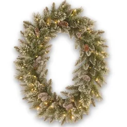 Kirkland's Home Wreaths-Pre-Lit Glittery Pine Oval Christmas Wreath